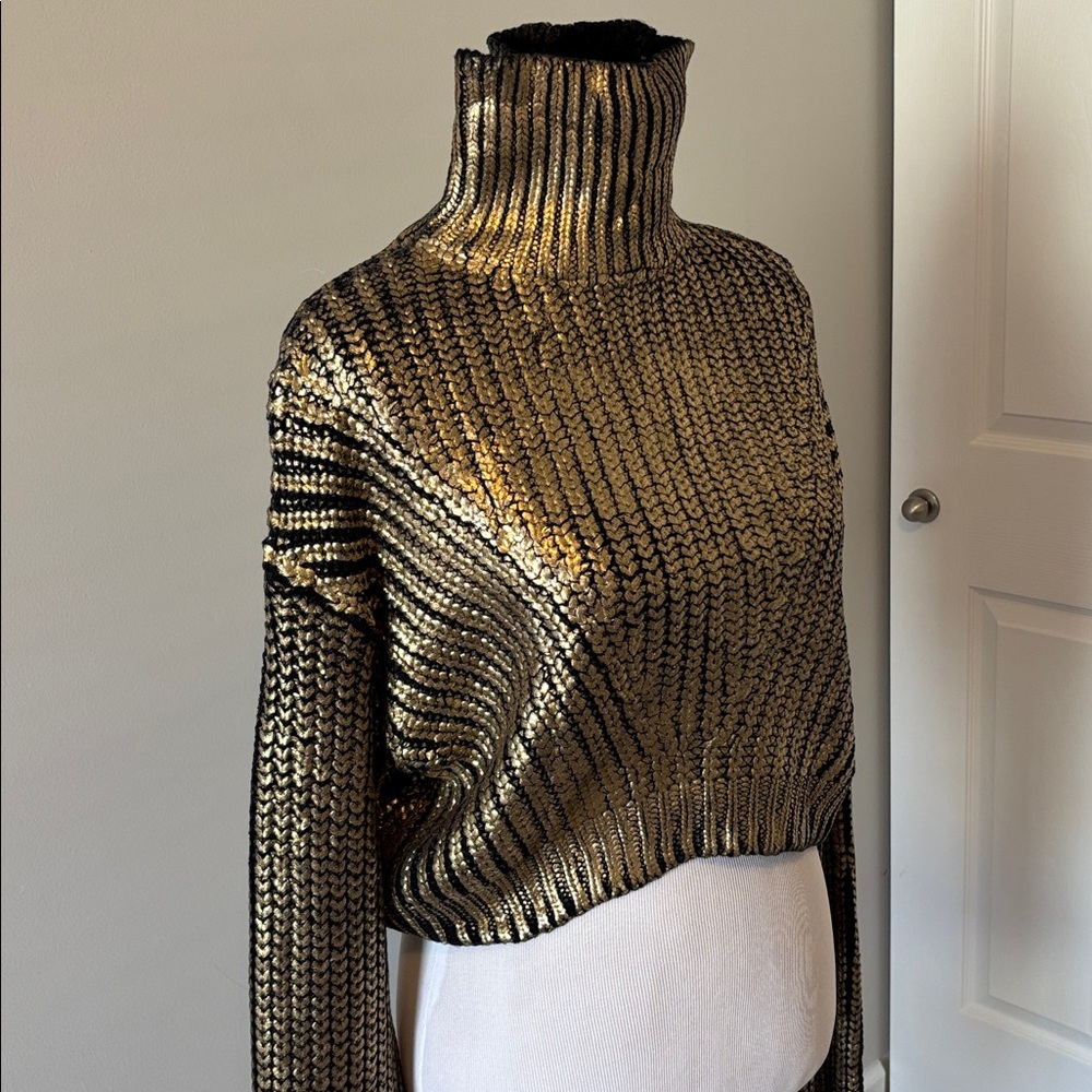 Hanifa Metallic Gold Cropped Turtleneck Sweater - Picture 5 of 8